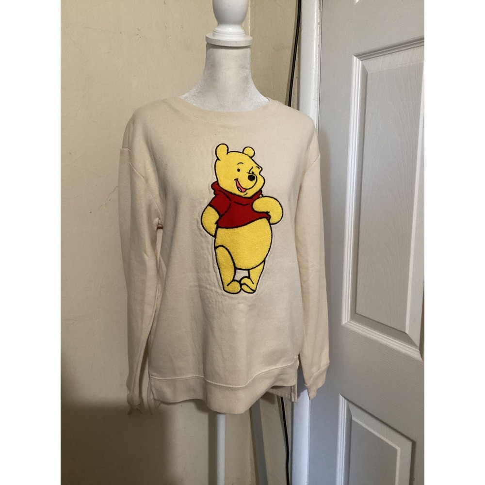 Disney Winnie the Pooh Cream Crewneck Sweatshirt Graphic Print Pullover Top M